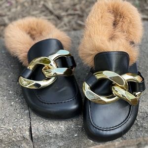 BRAND NEW w/box Designer Inspired Gold chunky chain link mules